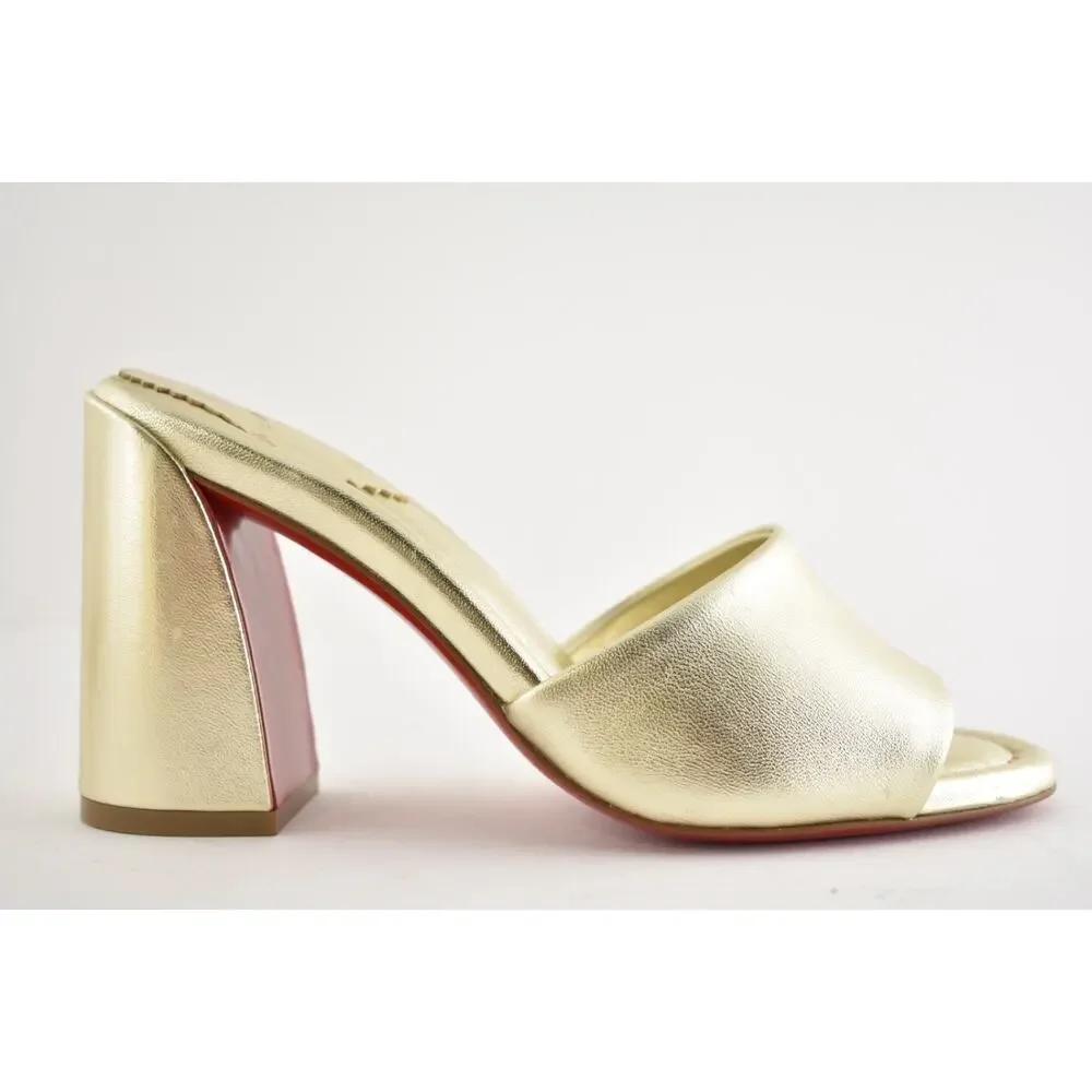 Christian Louboutin Jane Mule 85 Platine Gold Leather Backless Sandal Heel 36